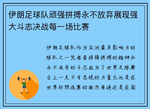 伊朗足球队顽强拼搏永不放弃展现强大斗志决战每一场比赛 伊朗足球队顽强拼搏永不放弃展现强大斗志决战每一场比赛